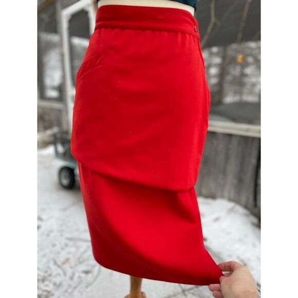 Vintage Gianni Versace Red Pencil Skirt Asymetric Tiered Sz 40 - Picture 5 of 7